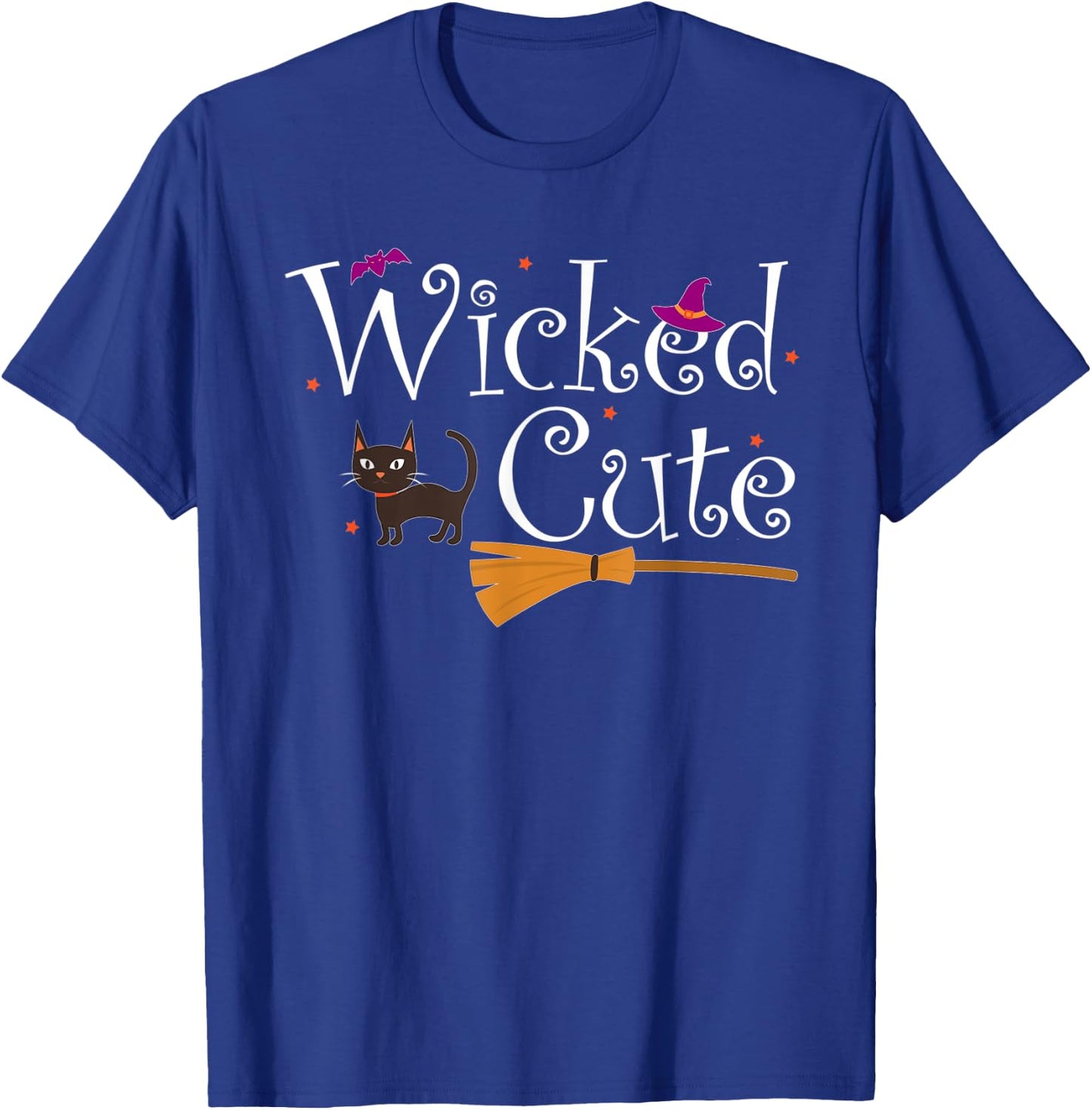 Wicked Cute Witch Halloween Costume Cat Broom Hat Gift Women Kids T-Shirt - T-Shirt | Royal