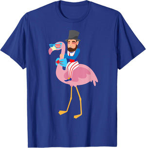 Abraham Lincoln Flamingo 4th Of July American Flag Gift T-Shirt - T-Shirt | Royal