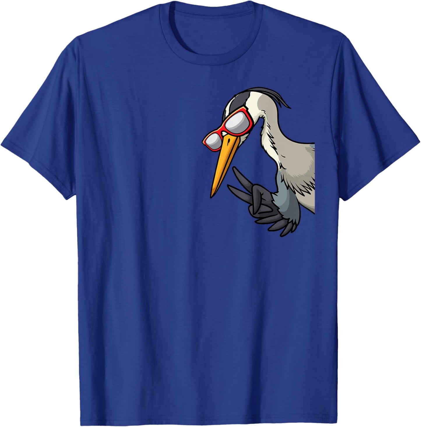 Great Blue Heron Bird With Sunglasses From Side Birder T-Shirt - T-Shirt | Royal