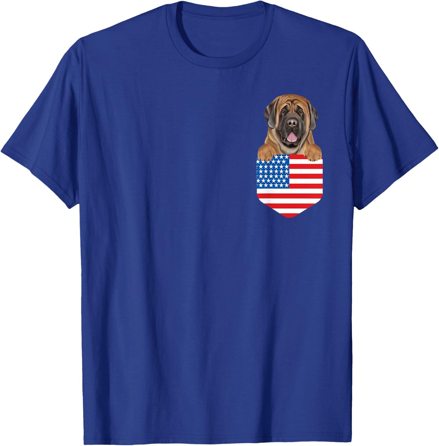 America Flag Mastiff Dog In Pocket T-Shirt - T-Shirt | Royal