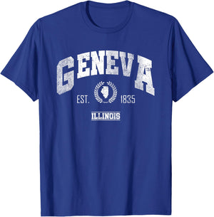 Geneva IL | Illinois | Vintage Throwback T-Shirt - T-Shirt | Royal