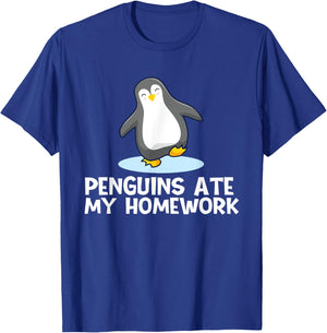 Penguin Lover Shirts - Penguins Ate My Homework -Adults Black T-Shirt - T-Shirt | Royal
