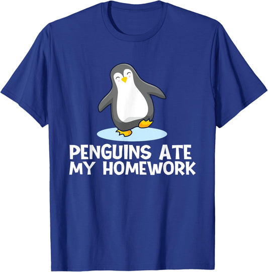 Penguin Lover Shirts - Penguins Ate My Homework -Adults Black T-Shirt - T-Shirt | Royal