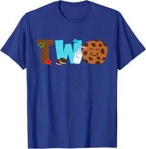 Kids 2nd Second Birthday Milk & Cookies Theme Party Two Year Old T-Shirt - T-Shirt | Royal