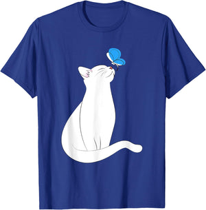 Cute White Kitty Butterfly Kitten Cat Lover Women Kids T-Shirt - T-Shirt | Royal
