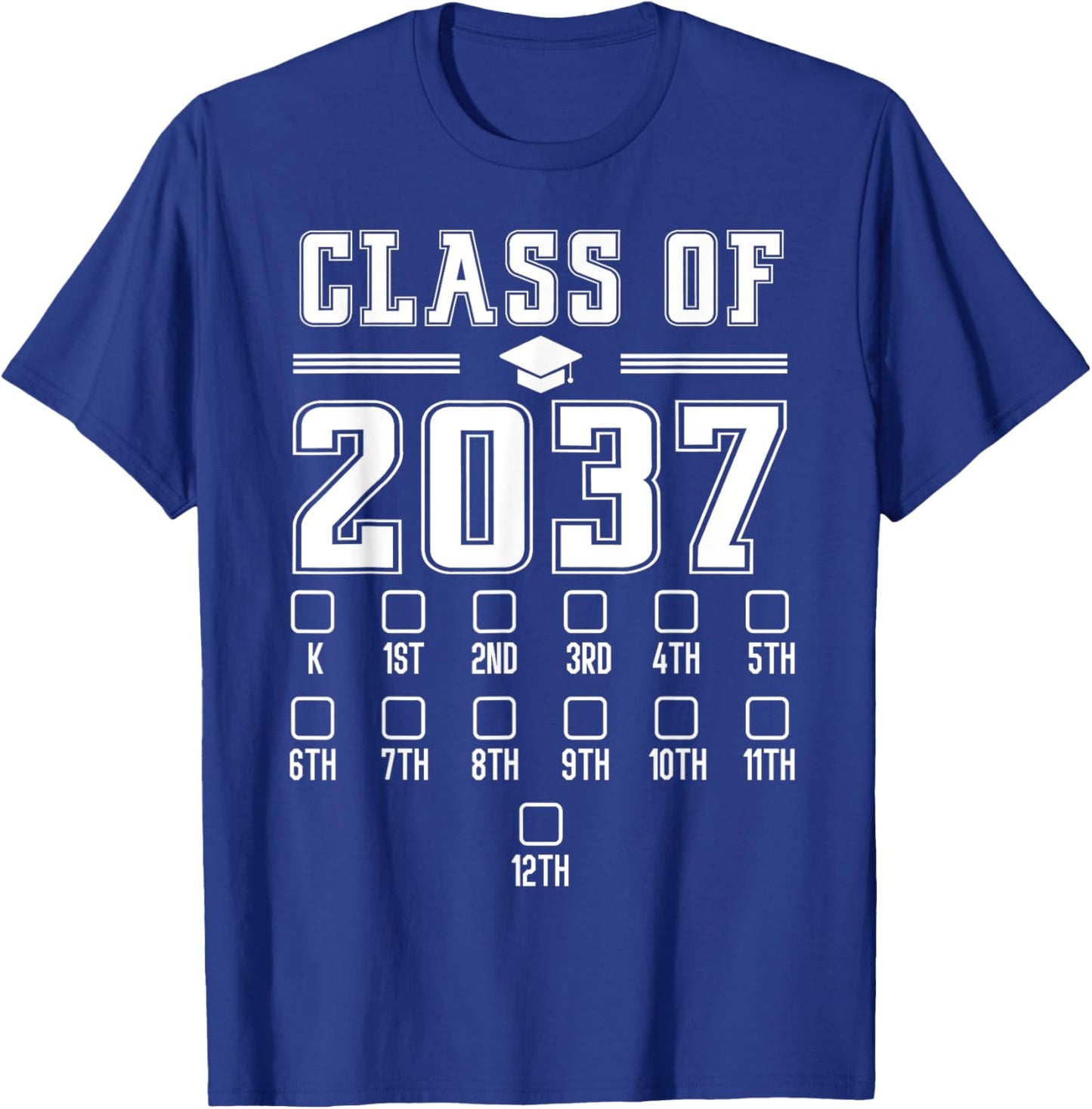 Class of 2037 Grow With Me First Day of School Check Mark T-Shirt - T-Shirt | Royal