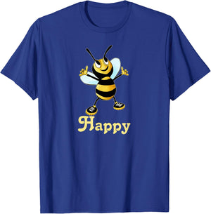 Be Happy. smiling honey bee, bumblebee, positive message T-Shirt - T-Shirt | Royal
