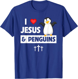 I Love Jesus and Penguins Christian Flightless Bird Bible T-Shirt - T-Shirt | Royal