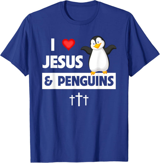 I Love Jesus and Penguins Christian Flightless Bird Bible T-Shirt - T-Shirt | Royal