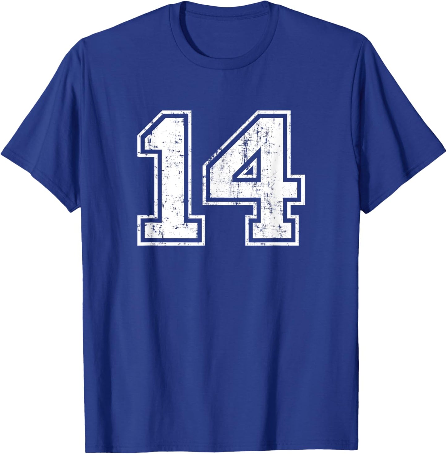 Number 14 Fourteen Distressed Vintage Sports Team Training T-Shirt - T-Shirt | Royal