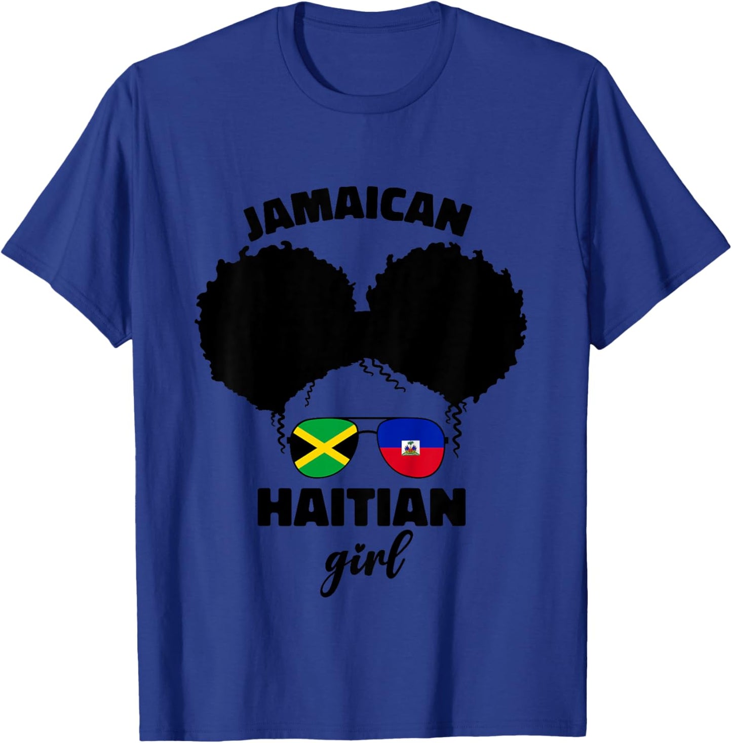 Half Jamaican Haitian Jamaica Flag Haiti Afro Kids Girls T-Shirt - T-Shirt | Royal
