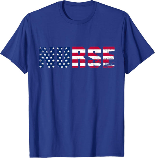Vintage Nurse 4th of July American Flag Nurse USA T-Shirt - T-Shirt | Royal