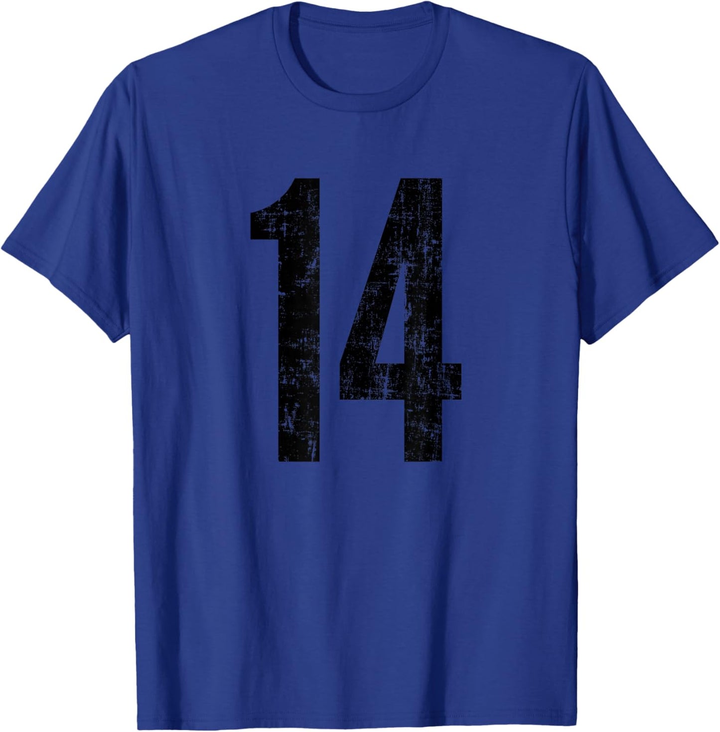 Number 14 Fourteen Distressed Vintage Sports Team Practice T-Shirt - T-Shirt | Royal