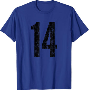 Number 14 Fourteen Distressed Vintage Sports Team Practice T-Shirt - T-Shirt | Royal