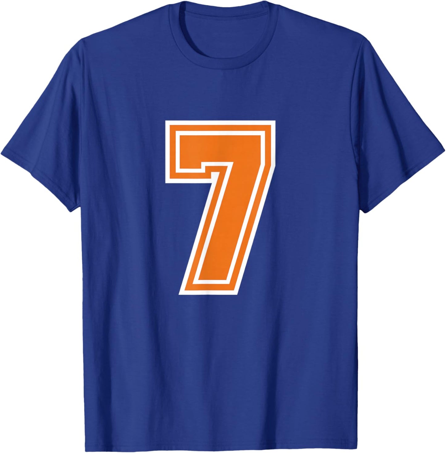 Number 7 Orange Varsity Sports Team T-Shirt - T-Shirt | Royal