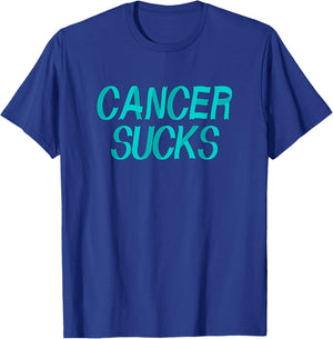 Cancer Sucks - Teal Ovarian Cancer Ribbon Letters T-Shirt - T-Shirt | Royal