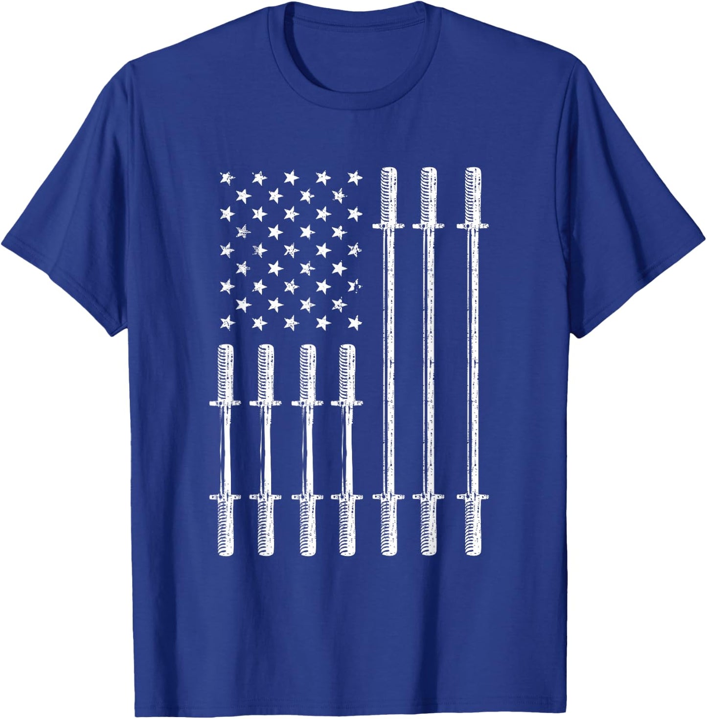 USA Flag Bar Weightlifting Patriotic American US Flag Gym T-Shirt - T-Shirt | Royal