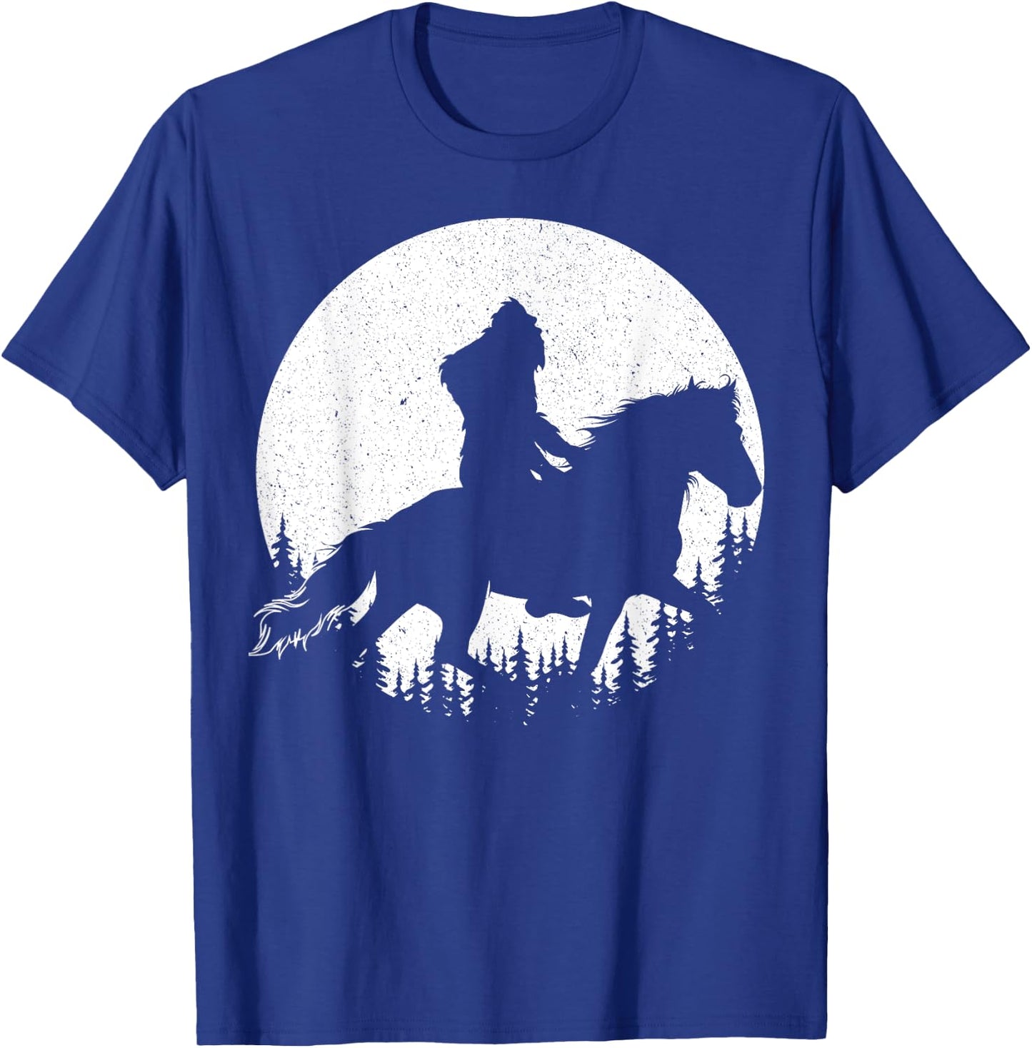 Bigfoot Riding A Horse Equestrian Men Women Sasquatch Horses T-Shirt - T-Shirt | Royal