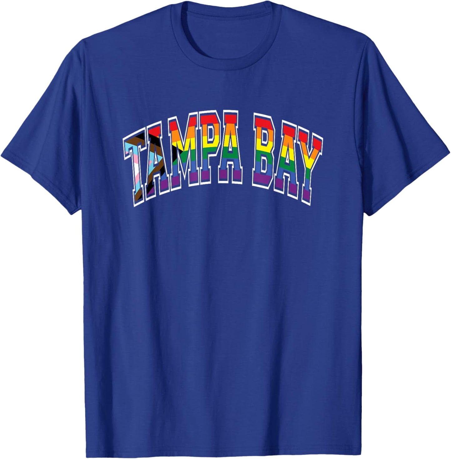 Tampa Bay Arched Text Progress Pride Pattern T-Shirt - T-Shirt | Royal