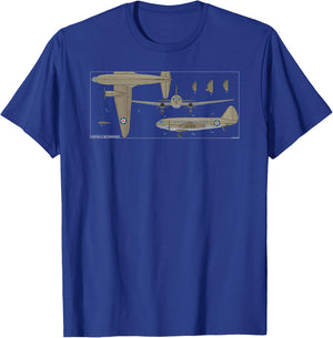 Curtiss C-46 Commando American WW2 Transport Plane Diagram T-Shirt - T-Shirt | Royal