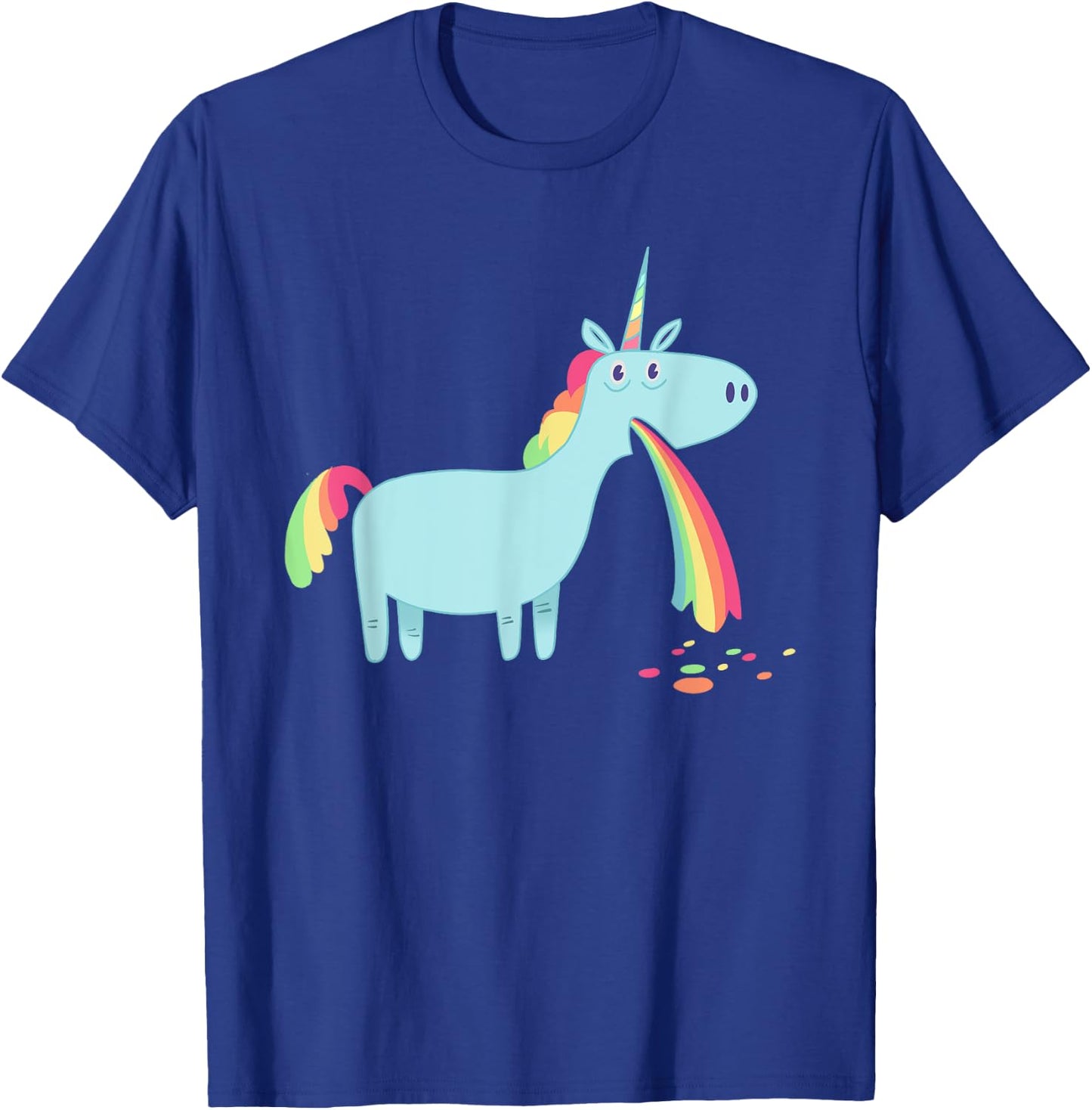 Unicorn vomiting rainbow spew graphic T-Shirt - T-Shirt | Royal