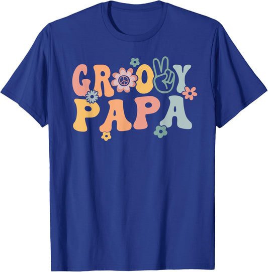 Groovy Papa Retro Dad Matching Family 1st Birthday Party T-Shirt - T-Shirt | Royal
