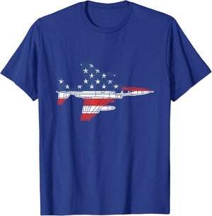 F-4 Phantom Fighter Jet Airplane Schematic American Flag F4 T-Shirt - T-Shirt | Royal
