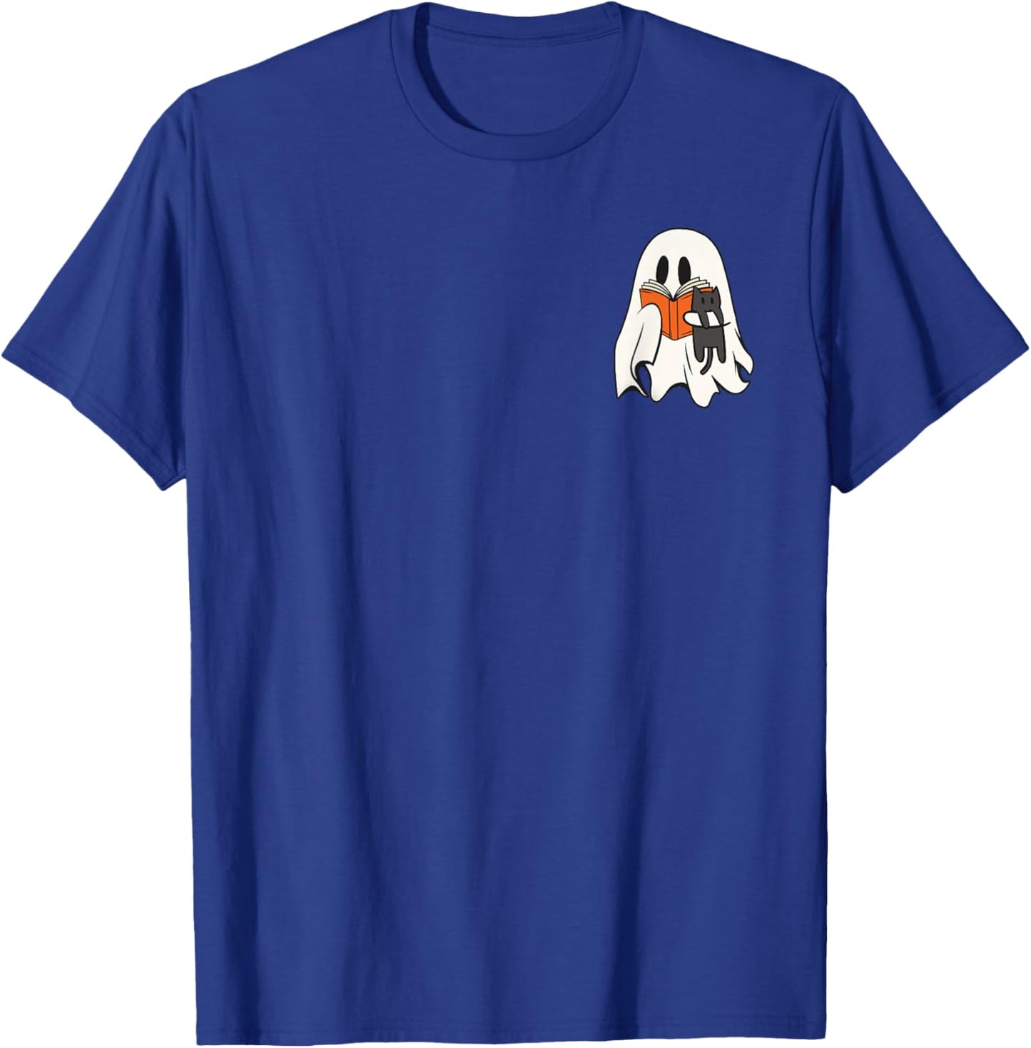 Cute Ghost Cat Reading Book Spooky Season Halloween Costume T-Shirt - T-Shirt | Royal