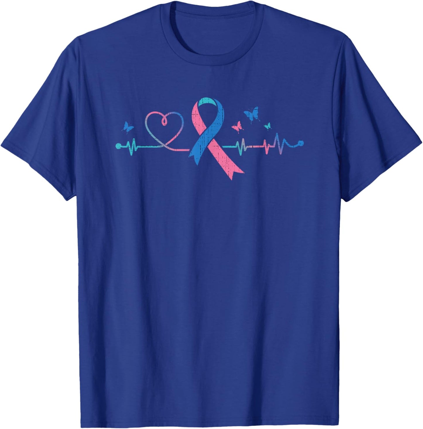 Thyroid Cancer Heartbeat Thyroid Cancer Ribbon Awareness T-Shirt - T-Shirt | Royal