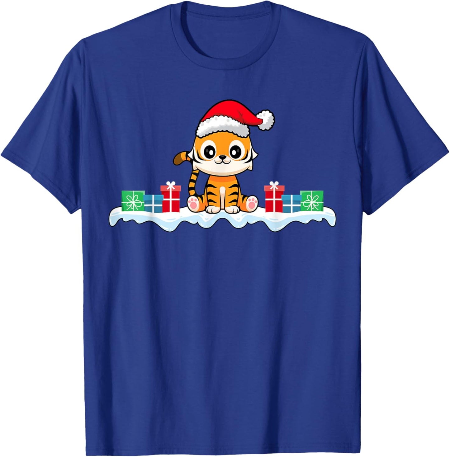 Kawaii Tiger Wearing Santa Hat Xmas Tiger Lover Christmas T-Shirt - T-Shirt | Royal