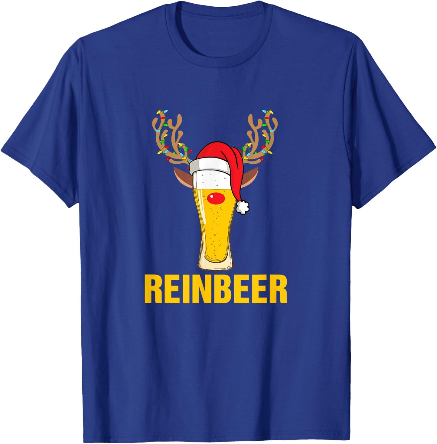 Reinbeer Santa Claus Reindeer Beer Funny Christmas Drinking T-Shirt - T-Shirt | Royal