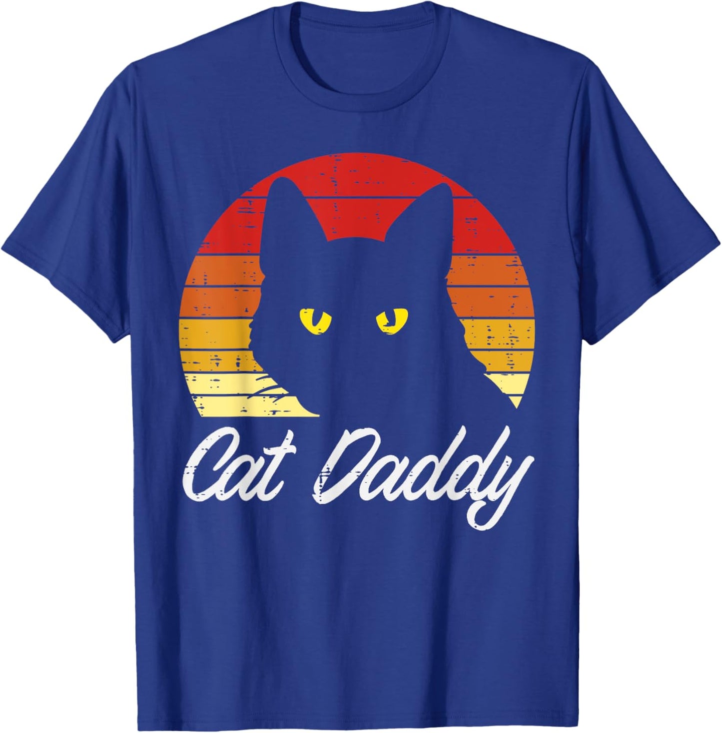Black Cat Daddy Sunset Retro Feline Animal Pet Dad Men Boys T-Shirt - T-Shirt | Royal