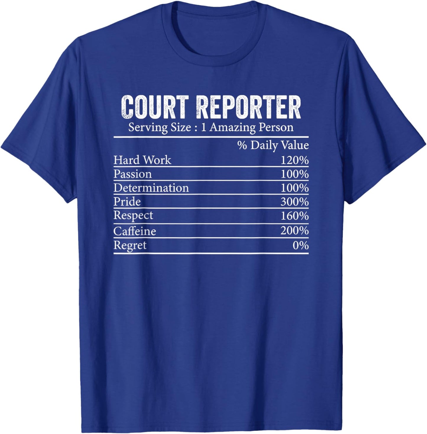 Funny Court Reporter Nutrition Facts Information Men Women T-Shirt - T-Shirt | Royal
