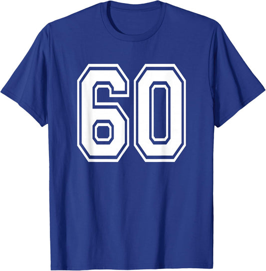 Number 60 Numbered Uniform Sports Jersey Team 60th Birthday T-Shirt - T-Shirt | Royal