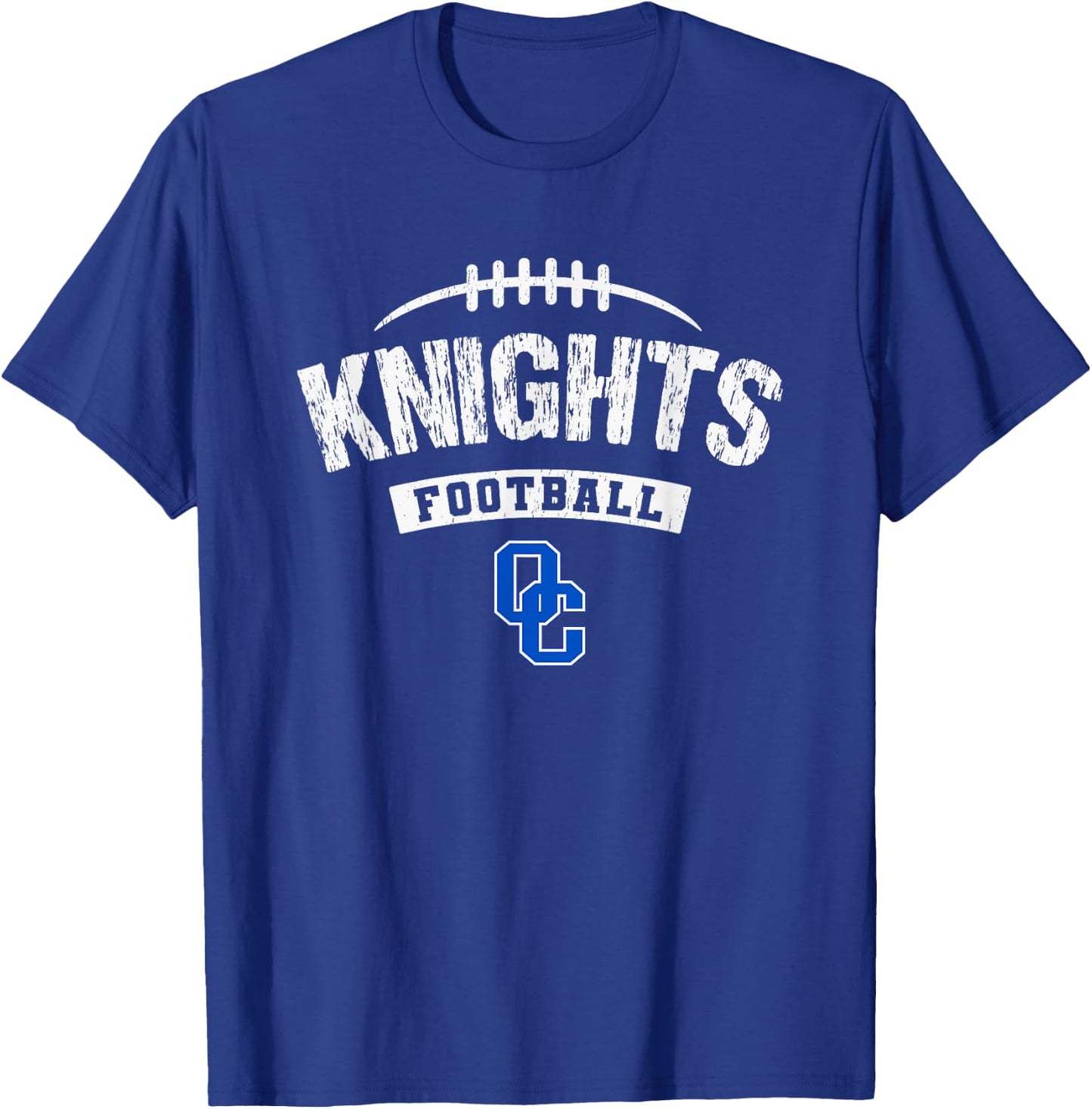 Oak Creek Knights Logo Football Distressed HS T-Shirt - T-Shirt | Royal