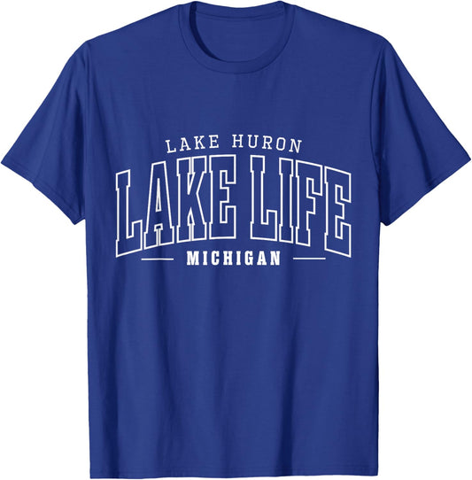 Lake Life Minimalist Huron Lake Summer Vacation Babe T-Shirt - T-Shirt | Royal