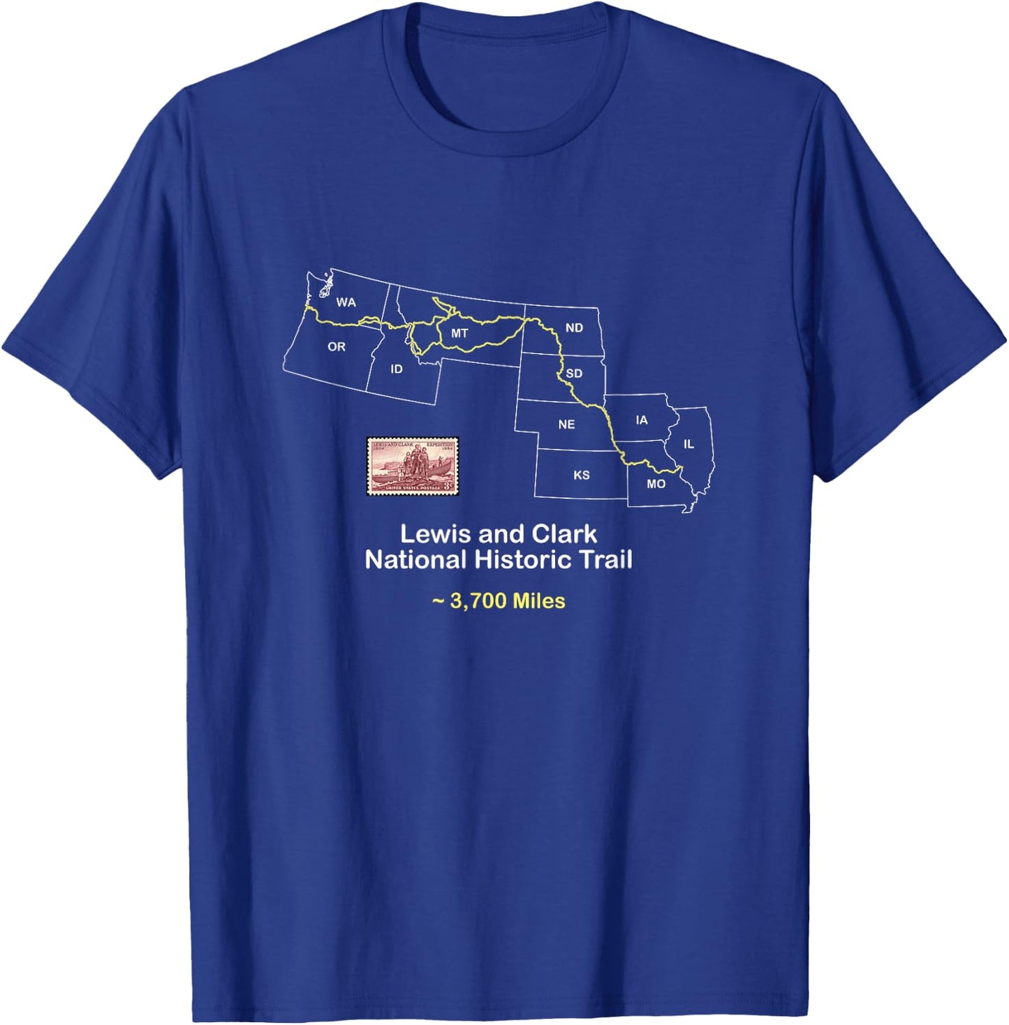 Route Map of the Lewis and Clark National Historic Trail T-Shirt - T-Shirt | Royal