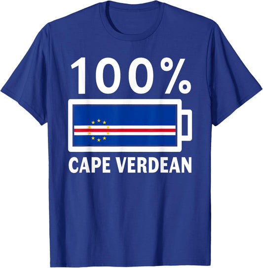 Cape Verde Flag | 100% Cape Verdean Battery Power T-Shirt - T-Shirt | Royal