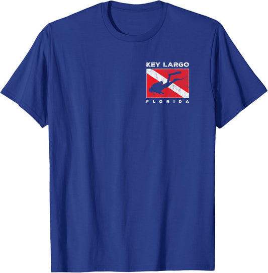 Key Largo Florida Scuba Dive Flag - 2 Sided T-Shirt - T-Shirt | Royal