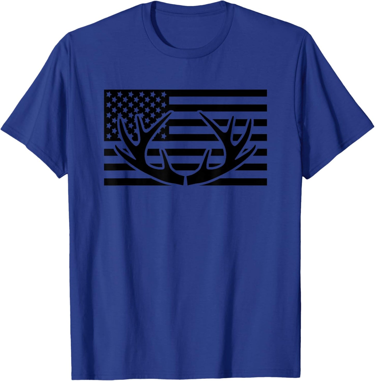 American Flag Outdoor Antlers Elk Deer T-Shirt - T-Shirt | Royal