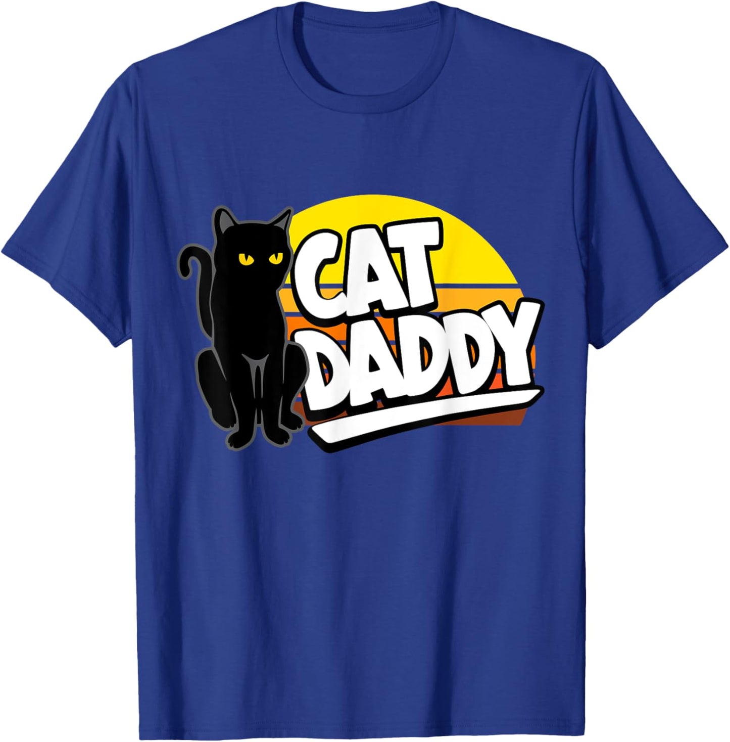 Cat Daddy Retro Sunset Cat Dad Black Cat Yellow Eyes T-Shirt - T-Shirt | Royal