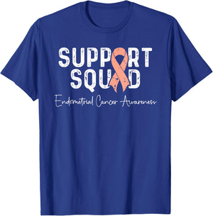 Endometrial Cancer Peach Ribbon Uterine Cancer Support Squad T-Shirt - T-Shirt | Royal