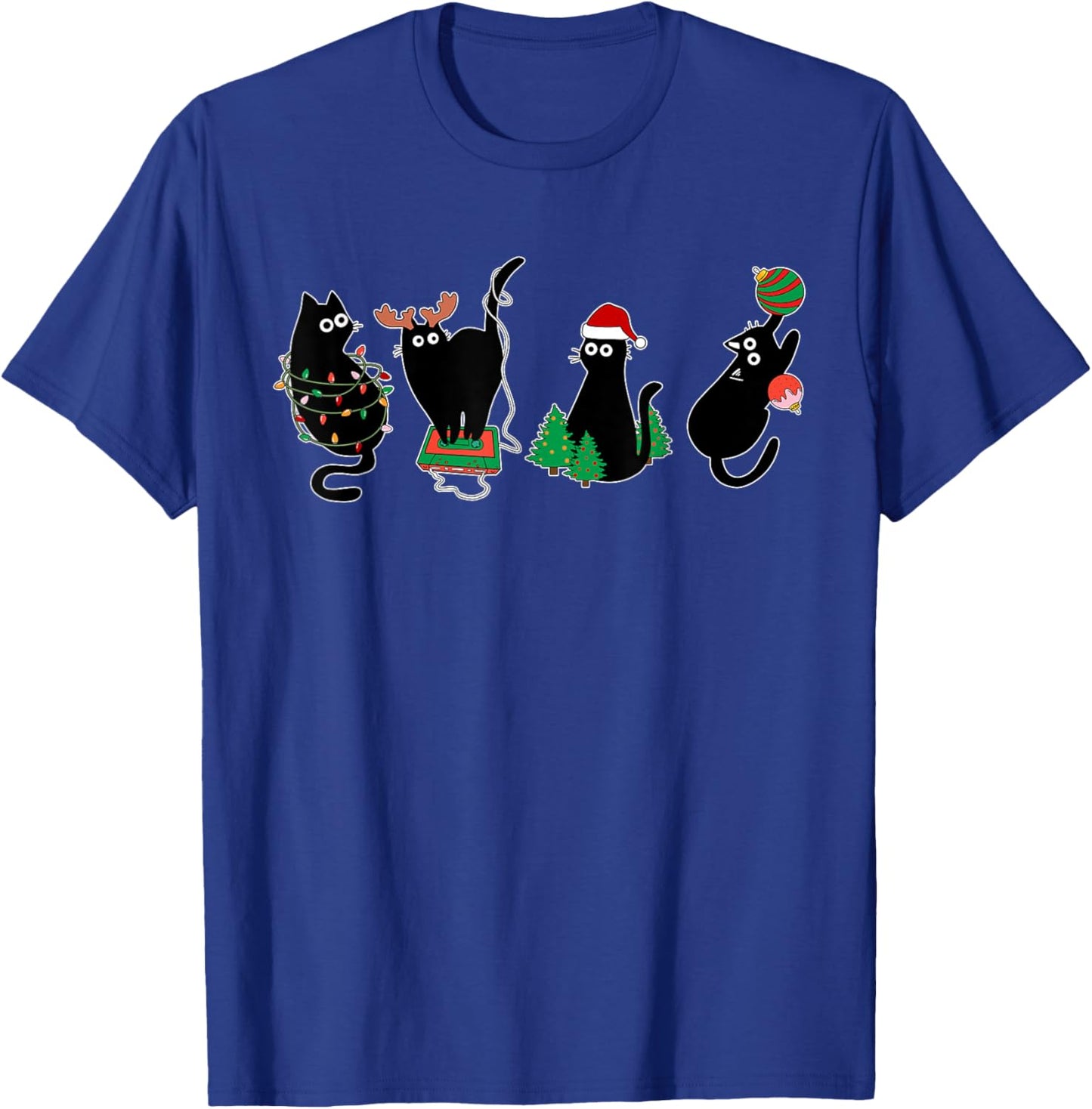 Black Cat Lover Family Xmas Christmas Pajama Matching Women Kids T-Shirt - T-Shirt | Royal