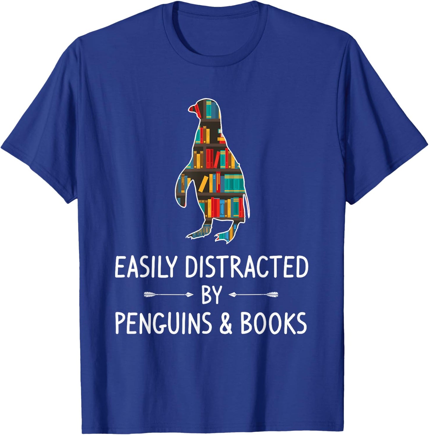 Easily Distracted By Penguins & Books Lover Gift Bird Animal T-Shirt - T-Shirt | Royal