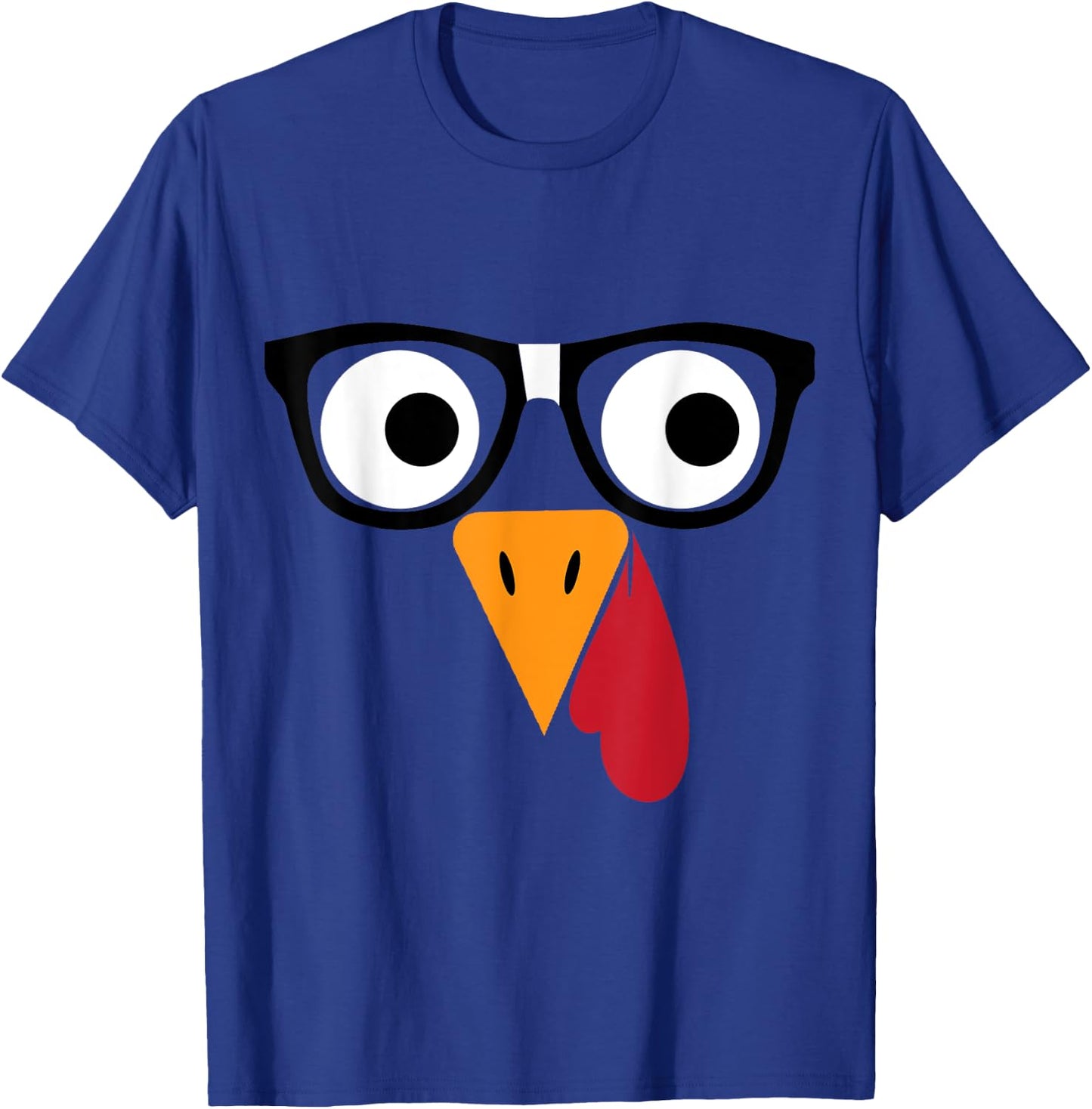 Nerdy Turkey Face with Geeky Glasses Thanksgiving Nerd Funny T-Shirt - T-Shirt | Royal