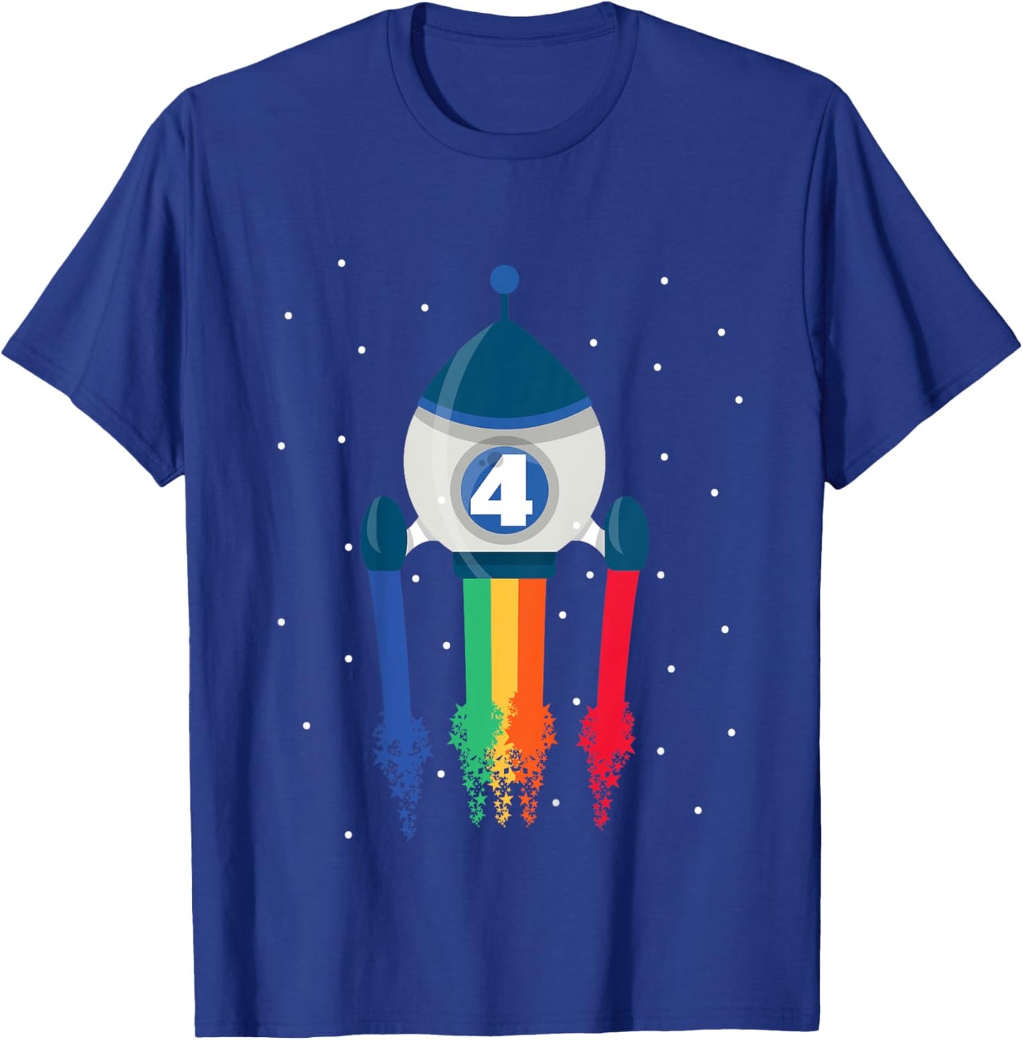 Kids I'm 4 Rainbow Space Rocket 4th Children's Son Birthday Party T-Shirt - T-Shirt | Royal