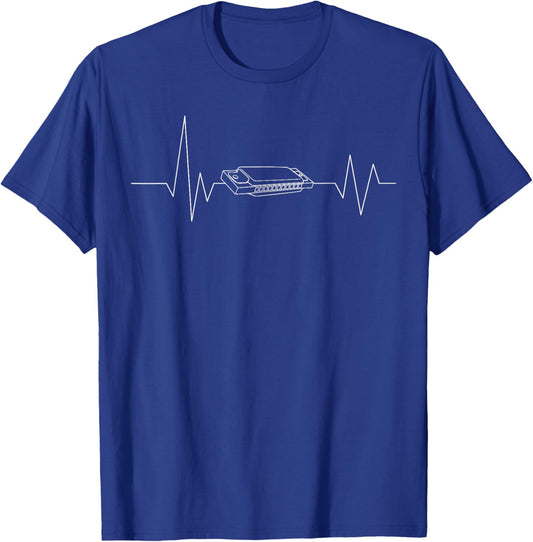 Heartbeat Heart Rate Heart Line Harmonica T-Shirt - T-Shirt | Royal