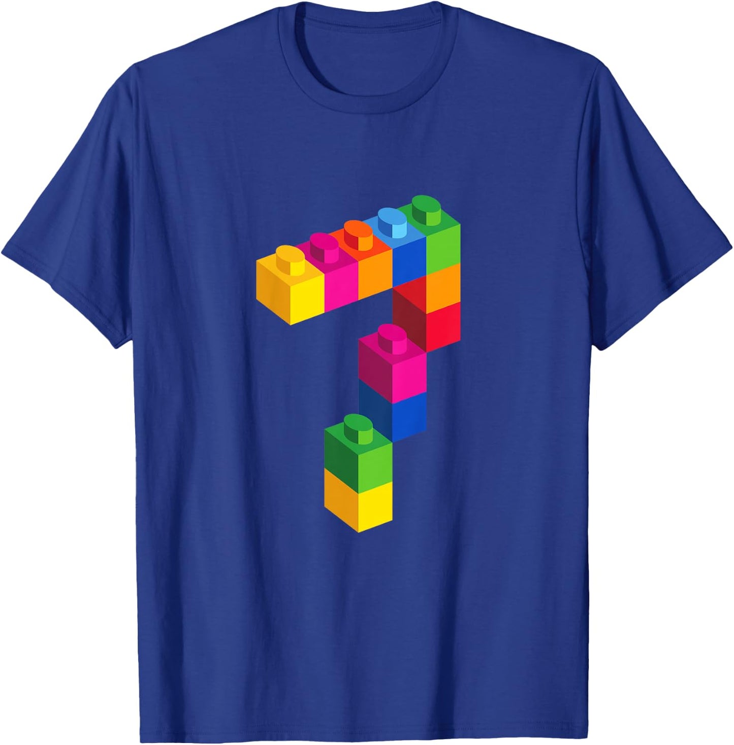 7 Year Old Building Blocks Birthday T Shirt Bricks 7th Gift T-Shirt - T-Shirt | Royal