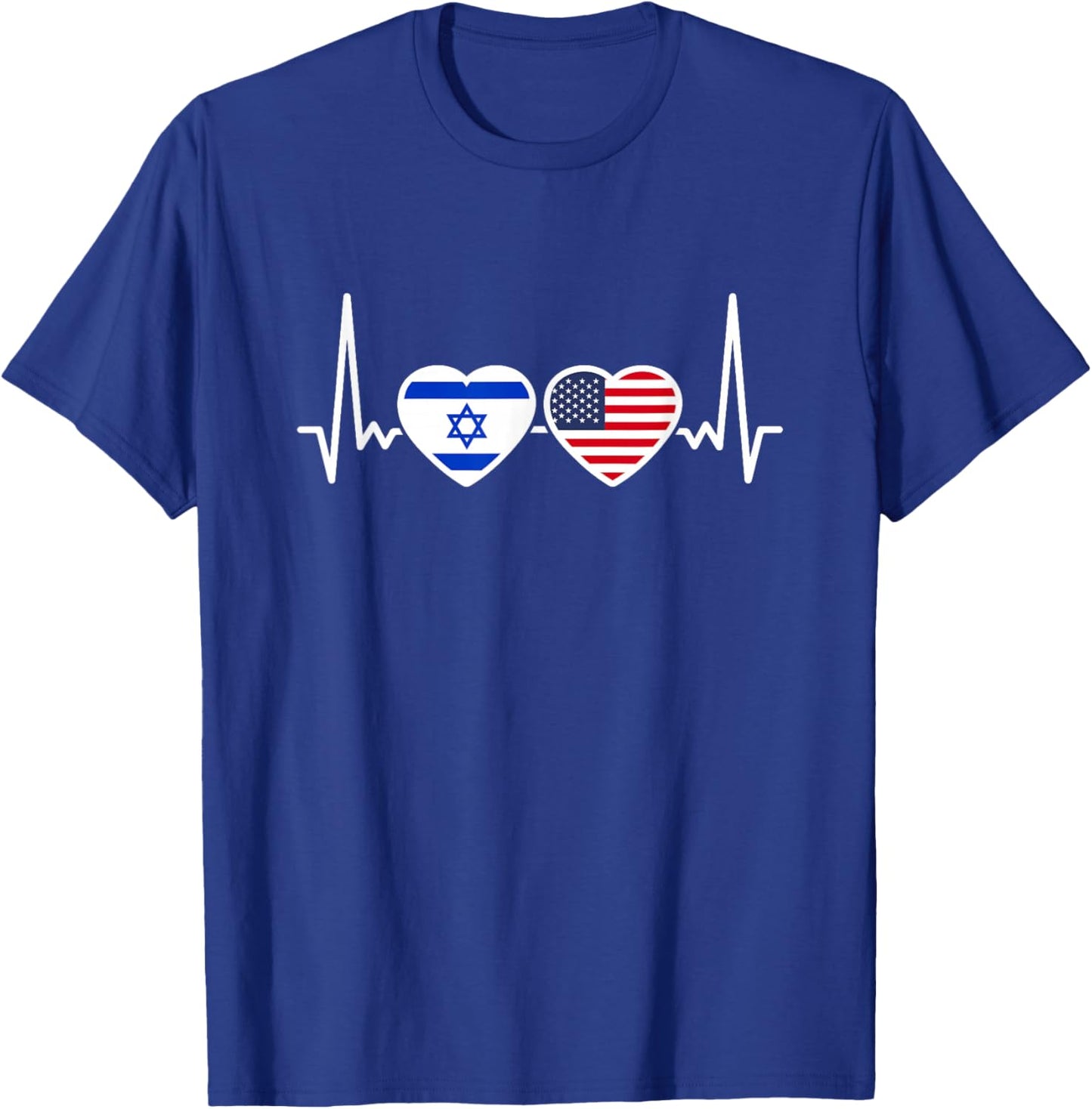 Israel USA Heartbeat Flag American Israeli T-Shirt - T-Shirt | Royal