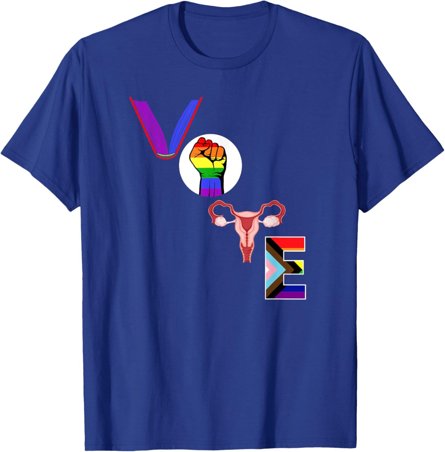 Vote - Books - Fist - Ovaries - LGTBQ - Rainbow T-Shirt - T-Shirt | Royal